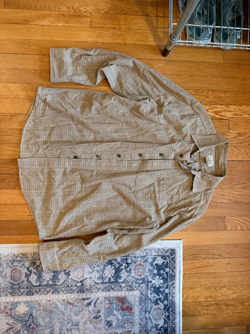 L.L. Bean Men's Plaid Button-Up Shirt in Beige and Brown